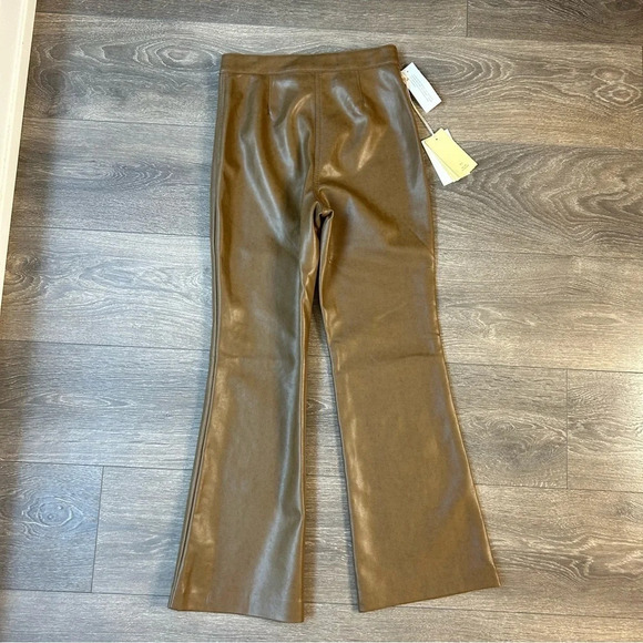 Aritzia Wilfred Adele Pant Flared Wide Leg Vegan Faux Leather Trouser High Rise - Picture 13 of 16